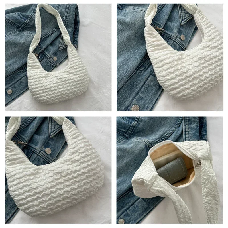 Soft Pleated Women Small Shoulder Bag Casual Simple Handbags Designer Artistic Style Underarm Bag Sweet Dumplings Bag