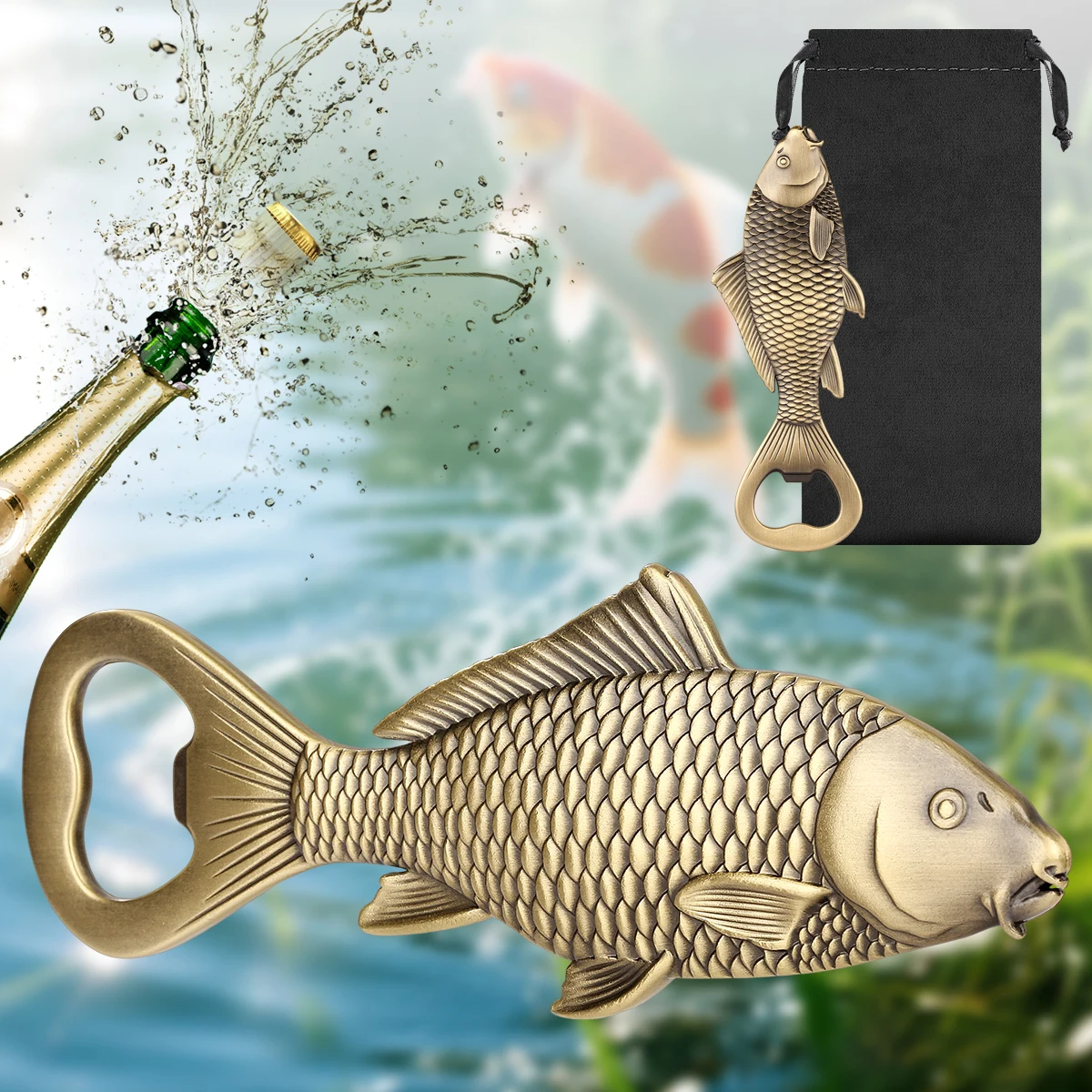

Carp Fish Shaped Beer Bottle Opener Metal Handle Fish Corkscrew Creative Gift Set for Men Fishing Fans Kitchen Barware Gadgets