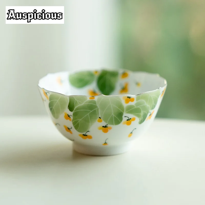 70ml Pure Hand-painted Golden Osmanthus Teacup Trace White Gold Fragrance Petal Cup Bamboo Hat Tea Bowl Chazhan Kung Fu Teaware