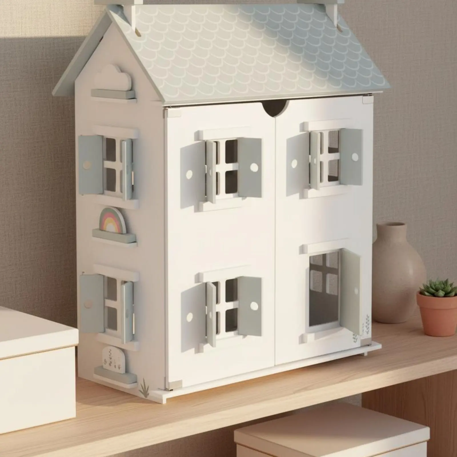 

Wooden Dollhouse Playset Stimulates Creativity Wooden Dollhouse Pretend Play House Safe Material Large Doll Villa for Children