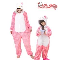 Hello Kitty Kigurumi Onesie Adult Children Unisex Winter Pajama Cute Anime Women Girls Winter Flannel Pajama Set Nightdress Gift