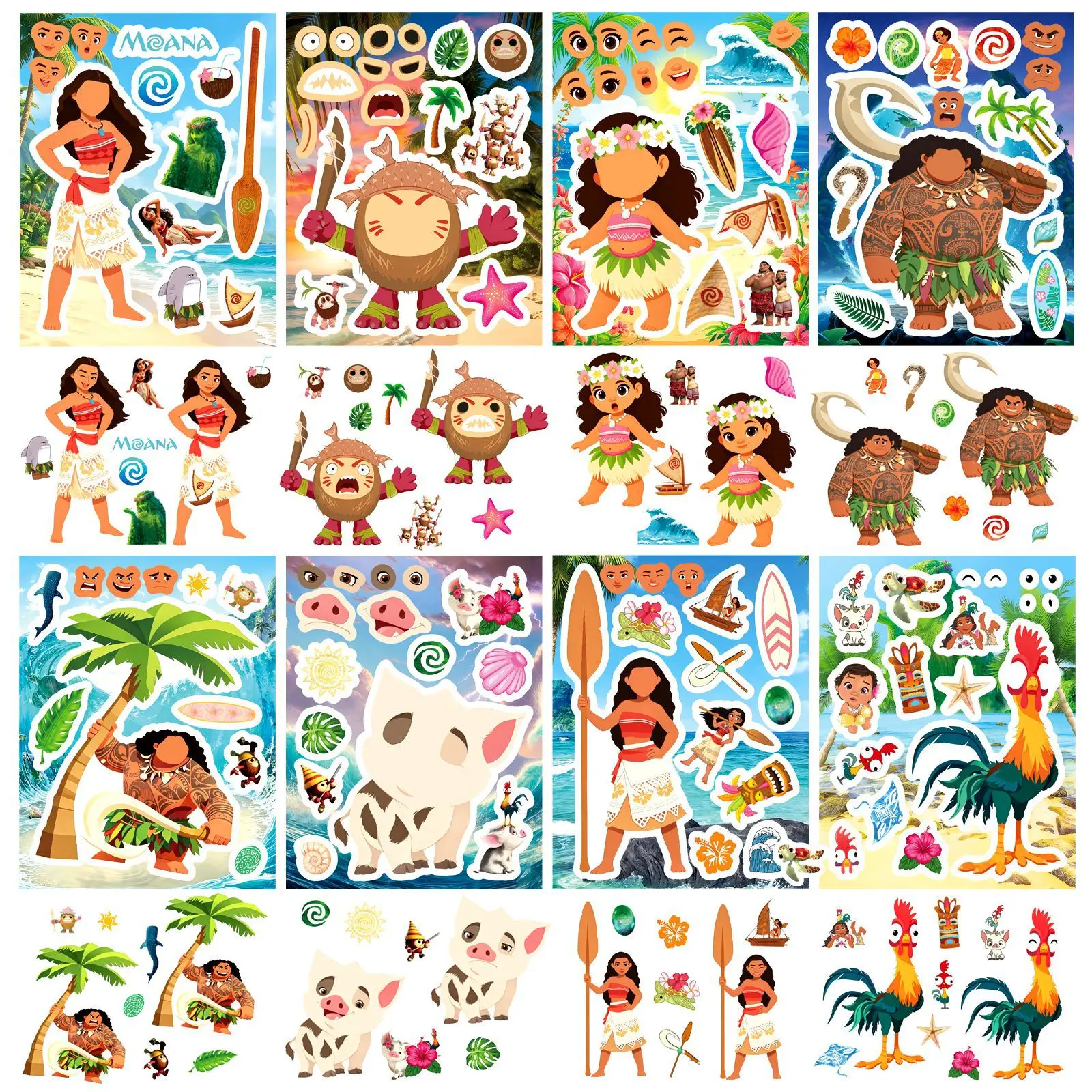 8 Pcs Marine Primitive Life Fun Art Puzzle Stickers Make A Face Waterproof Decorate Suitcase Scrapbook Diary Decals