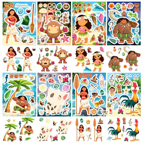 8 Pcs Marine Primitive Life Fun Art Puzzle Stickers Make A Face Waterproof Decorate Suitcase Scrapbook Diary Decals