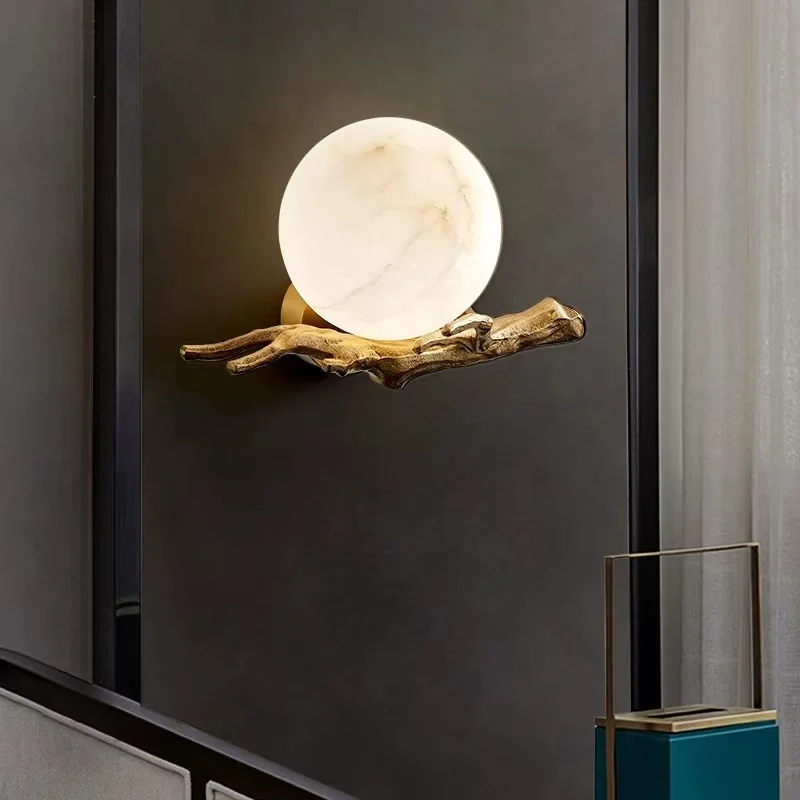 

Luxury Tree Branch Wall Sconce Marble Effect Round Ball Wall Light Modern Minimalist LED Wall Lamp for Living Room Bedroom Decor