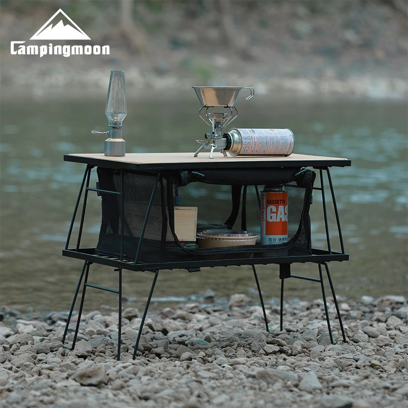 CAMPINGMOON T-230 Portable Multi-functional Iron Storage Rack Camping Table Outdoor Folding BBQ Table