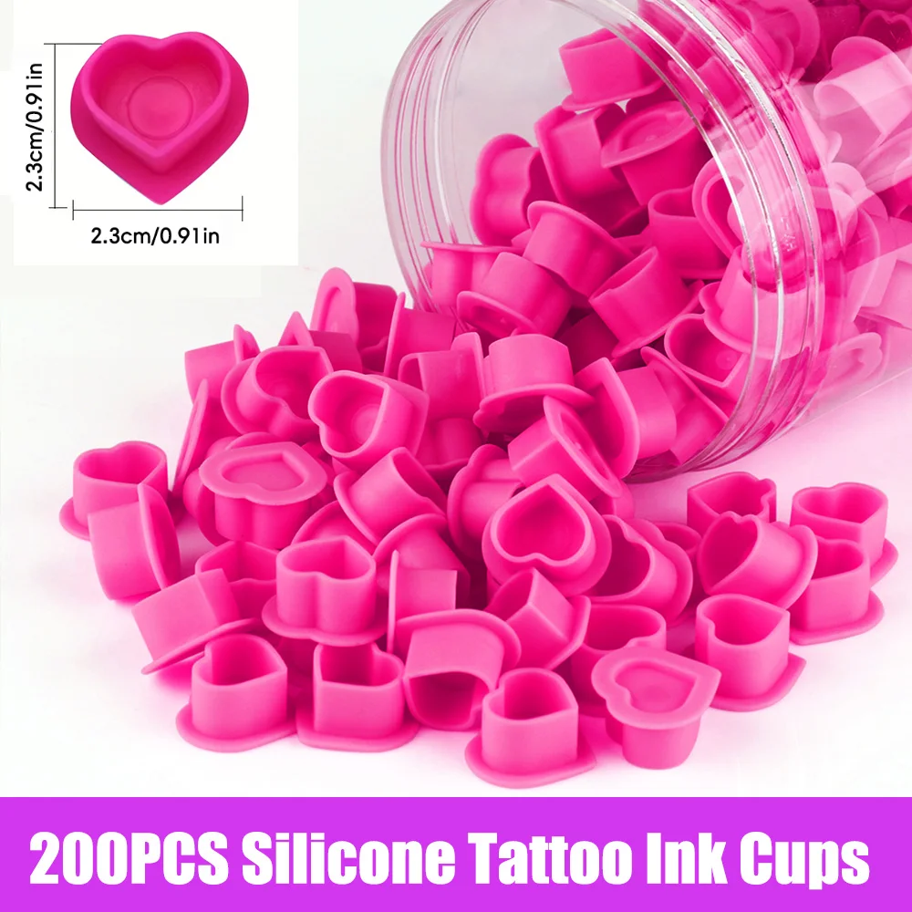 

200pcs Tattoo Ink Cup Heart-Shaped Disposable Silicone Tattoo Pigment Cup Eyebrow Color Pigment Cup Tattoo Pigment Holder