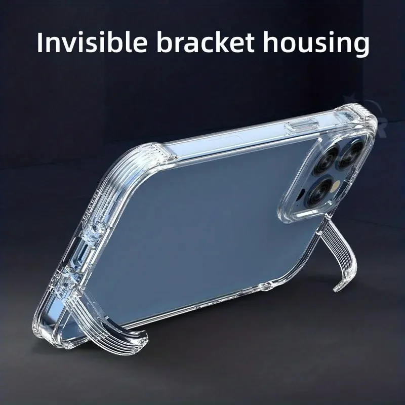 

Transparent Clear PHone case with foldable kickstand holder for Iphone 15 14 13 12 11 Pro Max plus mobile phone back cover