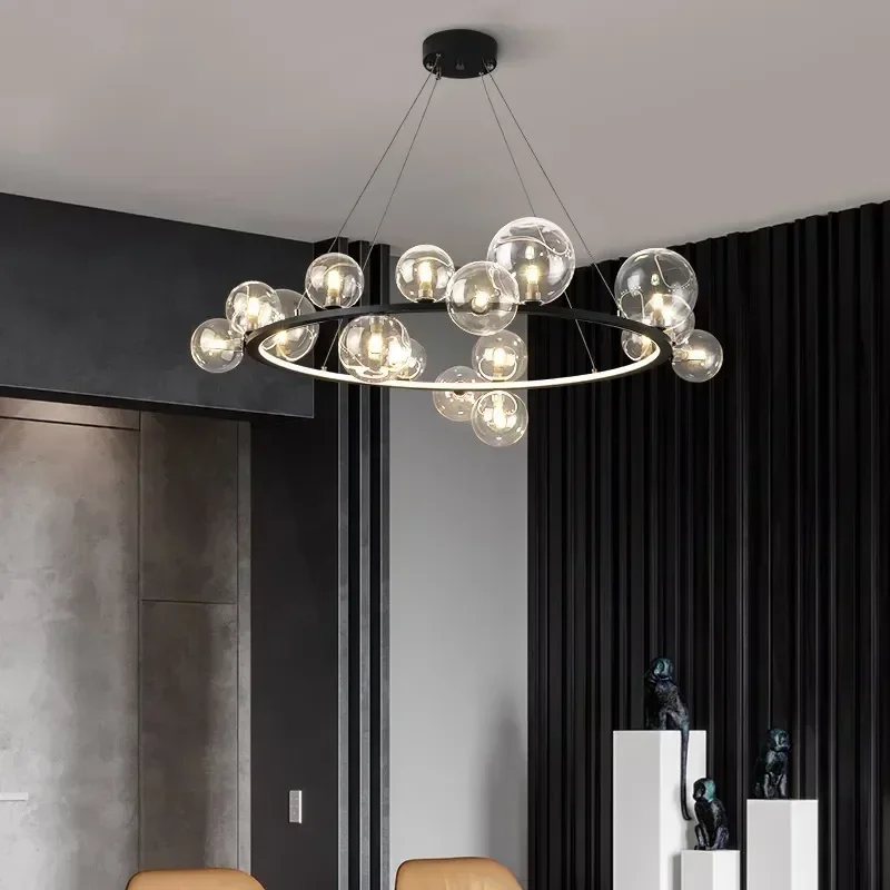 Nordic Designer Transparent Glass Bubble LED Chandelier Living Room Restaurant Bedroom Pendant Lamp Modern Home Decor Lighting