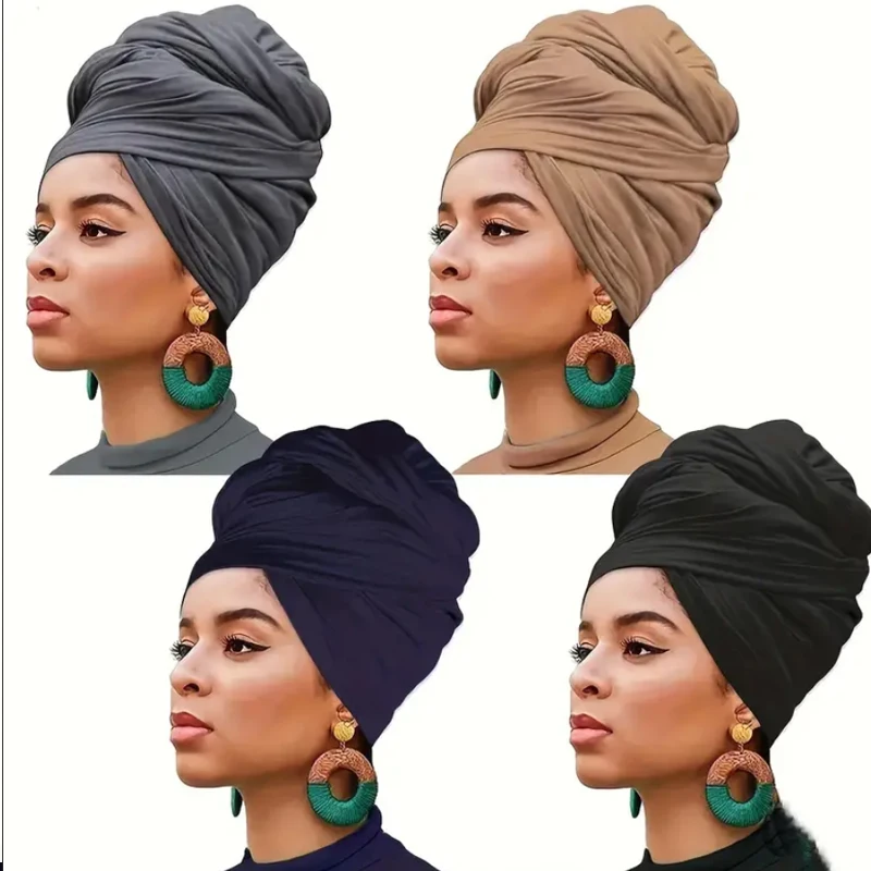 Jilbab 4 piece set Stretch Jersey Turban Head Wrap Urban Hair Wrap Scarf Ultra Soft Extra Long Breathable Lightweight for Women