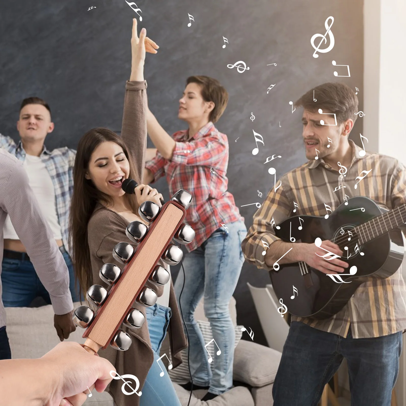 أجراس جلجل يدوية أجراس مزلقة يدوية شاكر خشبي أجراس جلجل عصا أداة قرع موسيقية أجراس لهدايا حفلات عيد الميلاد