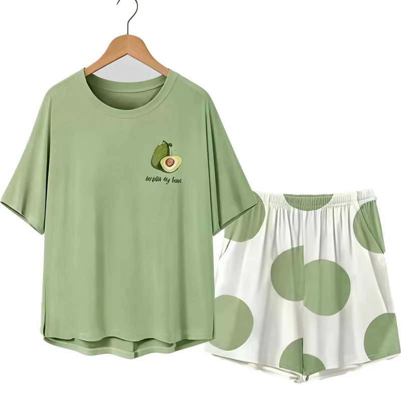 Pajamas Female Short-Sleeved Set of Sweet with Chest Cushion Korean Version of the Cartoon Students Casual Sleepwear Homewear