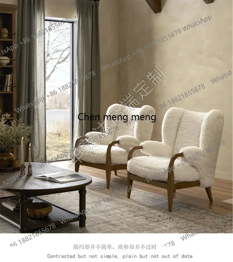 

Discount American Vintage Solid Wood Simple Plush Single Sofa Ash Lounge Chair Comfortable Lamb Fleece