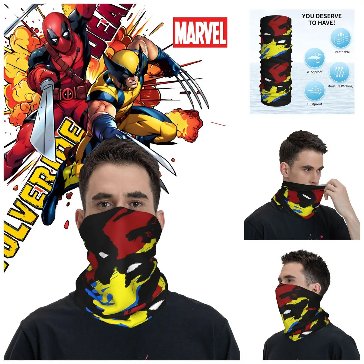 Popular Movies Bandana Neck Gaiter Motorcycle Club Deadpool & Wolverine Face Scarf Balaclava Cycling Unisex Adult Washable