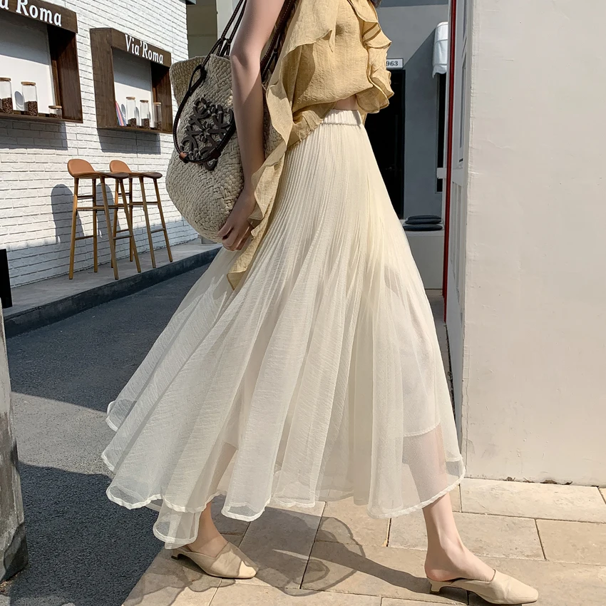 

Двусторонняя юбка Fi Tail Нерегулярная плиссированная юбка Me f Женская базовая пышная юбка с высокой талией Super Fairy Lon...