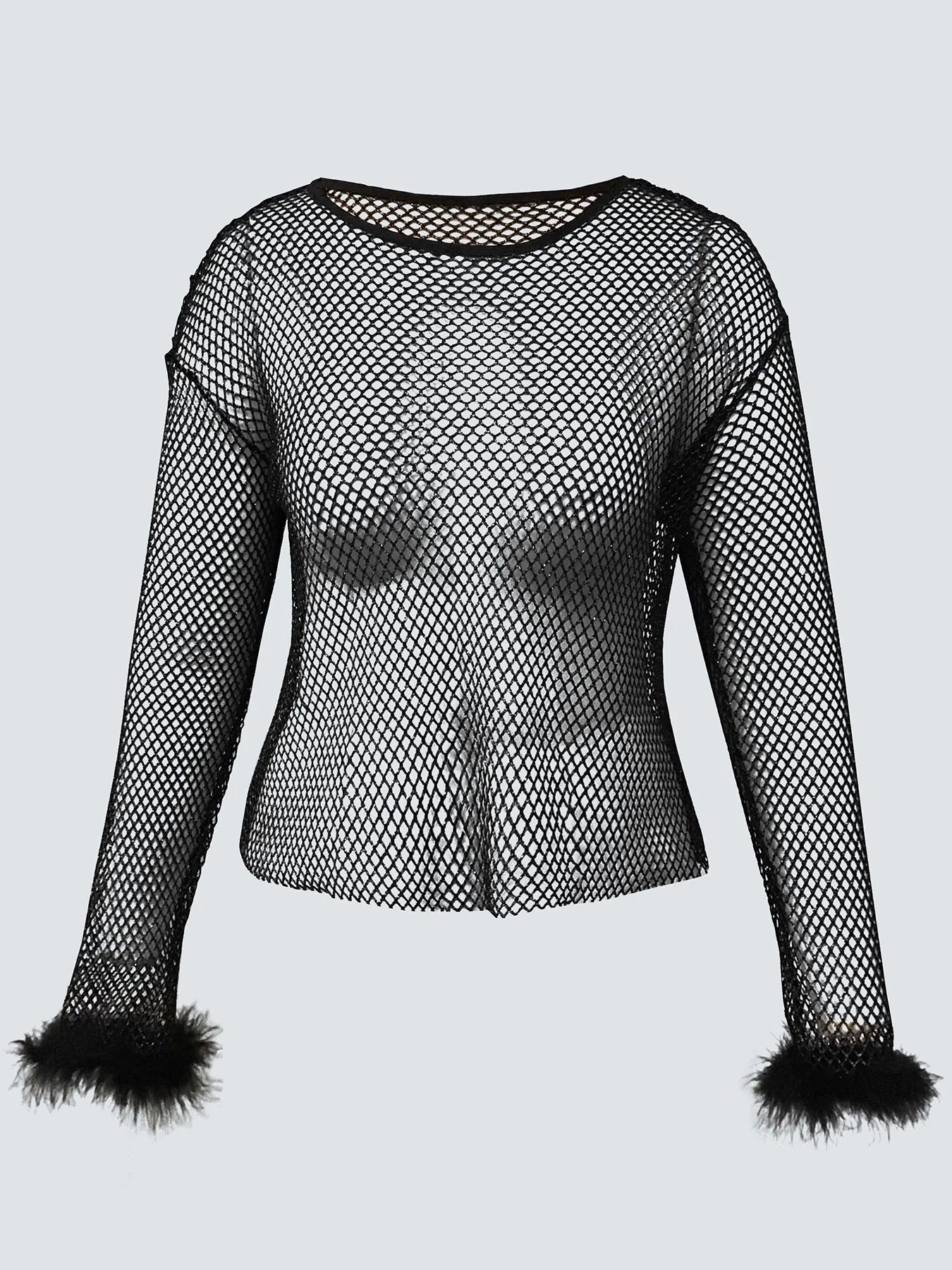 Vrouwen Plus Size Mesh T-shirt Veer Mouw Sexy Cropped Top Hollow Out Lange Mouw Streetwear Mode T-shirts tops 2025