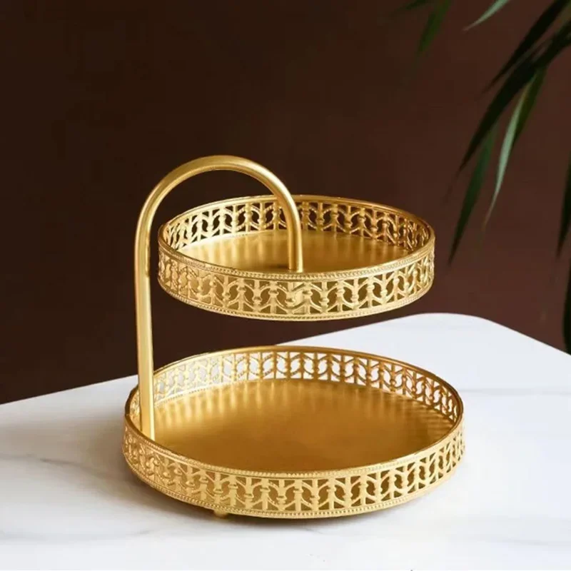Nordic Pastry Tray, Double-layer Storage Rack, Living Room Front Desk Home Decoration Jewelry Dish, Metal Fruit and Candy Tray