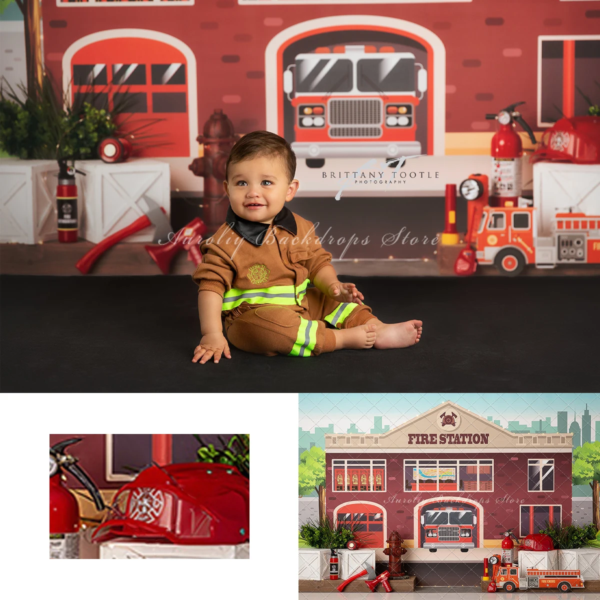 Fire Fighting Station Backgrounds Cake Smash Kids Adult Photography Props Child Baby Water Buboy Decors Photo Studio Backdrops