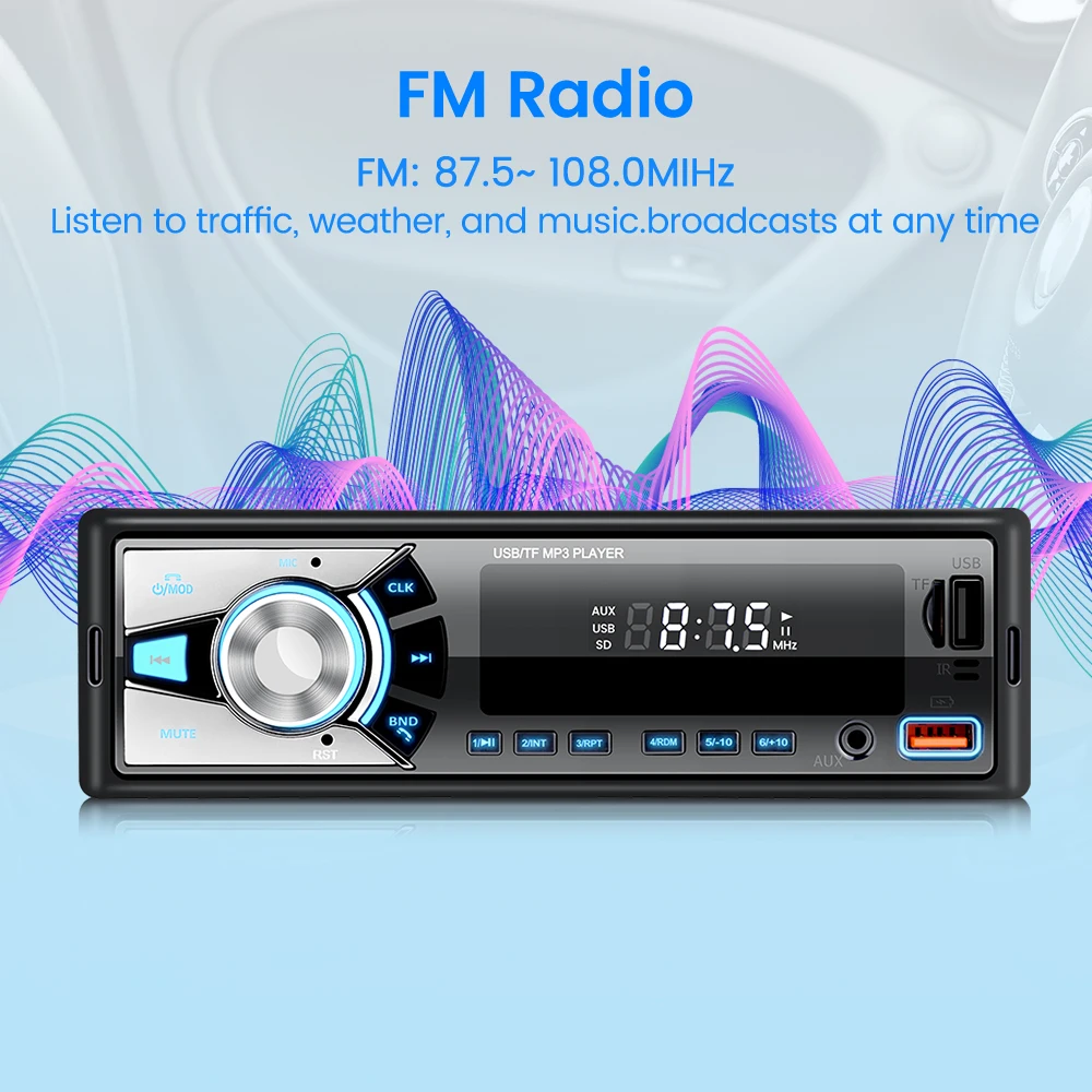 وحدة رأس السيارة GEARELEC 1DIN مع التحكم في التطبيق مع مشغل MP3 لاستقبال راديو FM بلوتوث AUX USB TF #3