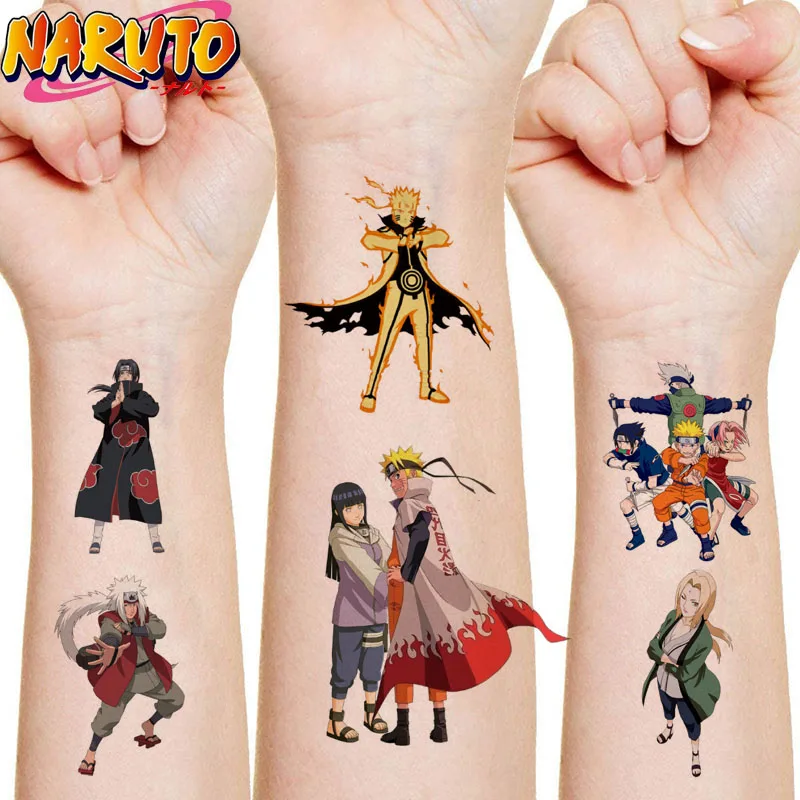 New Naruto Tattoo Stickers Japanese Anime Figure Kakashi Sasuke Halloween Cosplay Sticker Toys Children Partys Supplies Gifts