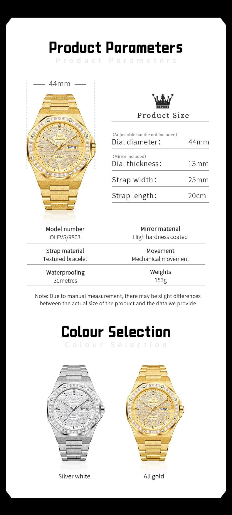 OLEVS 9803 Voll Diamantbesetzte Automatische Mechanische Uhren für Herren Luxus Edelstahl Wasserdicht Doppelkalender Business Herrenuhr – Detail 6