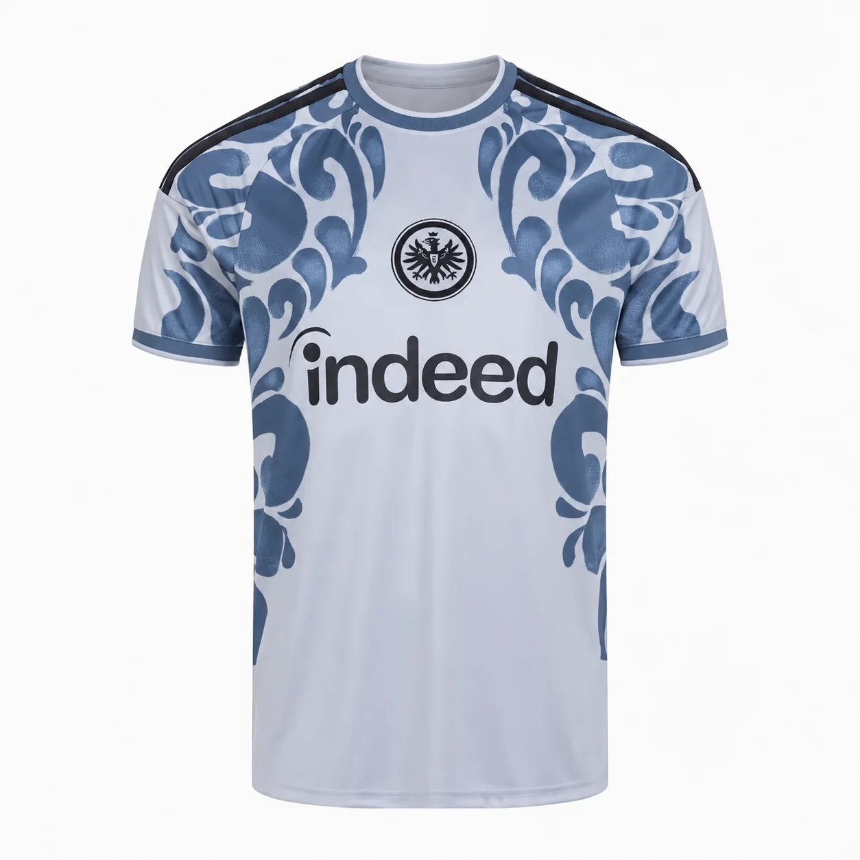 26-27 Season Eintracht Frankfurt Soccer Jersey, White Blue Floral Pattern Short Sleeve Football Shirt, Men Quick Dry Breathable