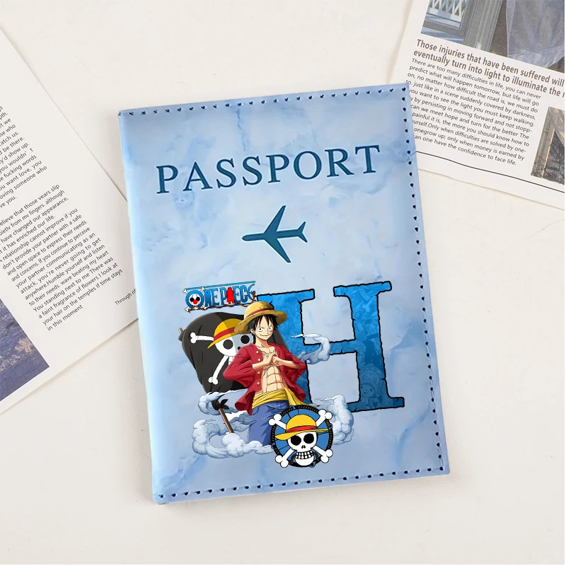 Étui de passeport en PU One Piece Anime, motif Luffy et lettres A-Z, porte-passeport de voyage, organisateur de billets d'avion, porte-carte d'identité, porte-monnaie