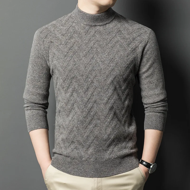 

Factory Direct Men'S Wool Sweater Young And Middle-Aged Men, Base Layer Sweater, Round Neck Knitted Thickened Warm Wool Swea