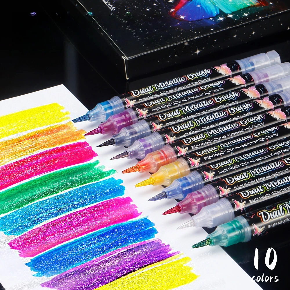 

1 Pcs Glitter Metallic Brush Pen Tip Paint Marker 10 Color Optional​ For Rock Paint Wood Canvas Stone,Christmas Gift DIY Crafts