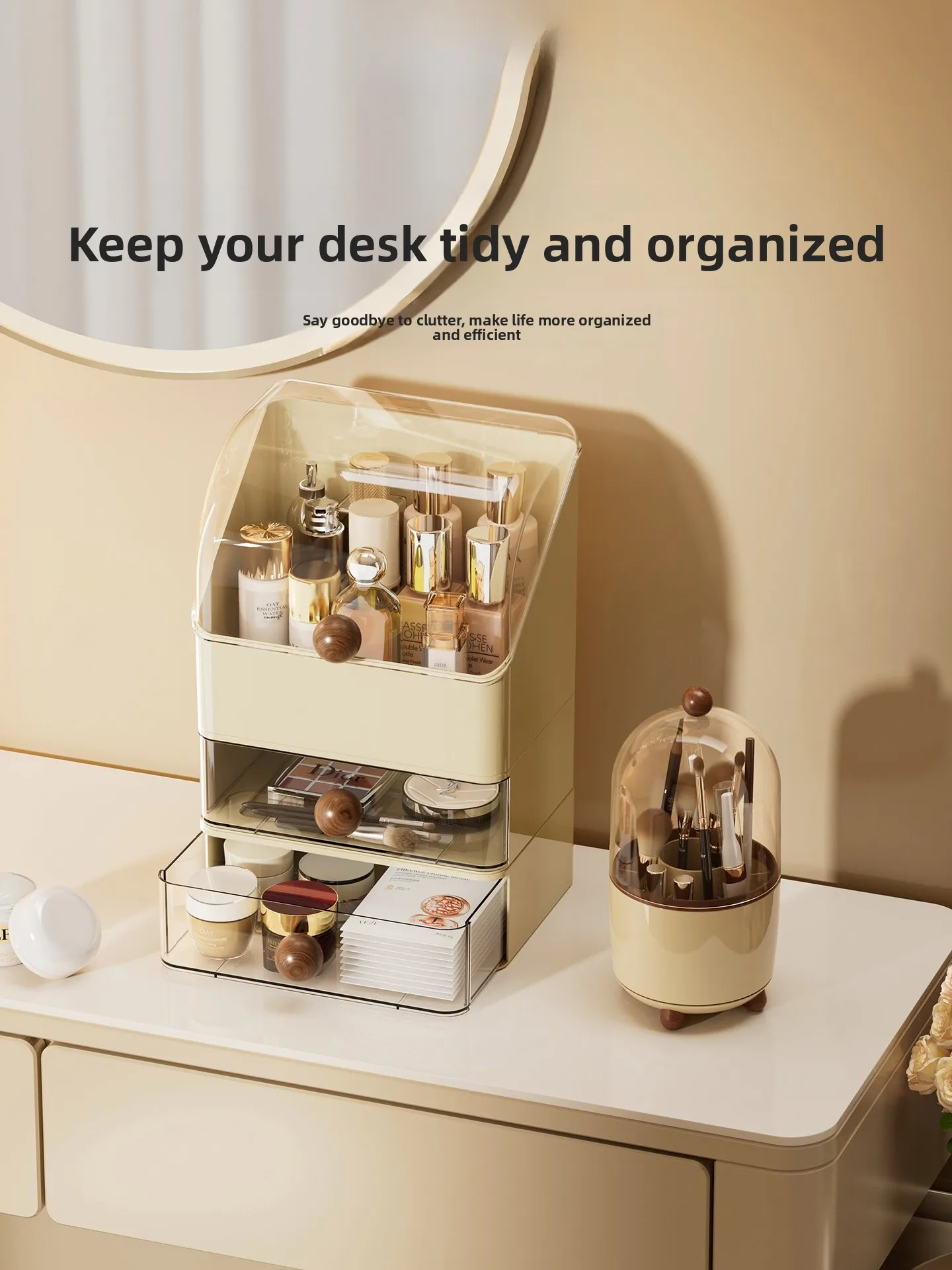 

Large Capacity Cosmetic Storage Box Dustproof Desktop Organizer for Makeup And Skincare Products Nordic Style Plastic Box