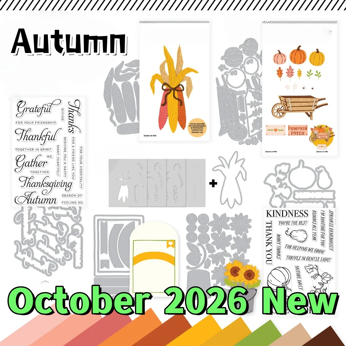 October 2026 New Autumn Dried Corn Sunflowers Metal Cutting Dies Clear Stamps Stencil For DIY Scrapbooking Card Decoration
