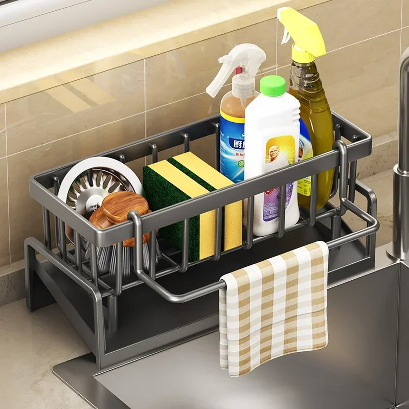

Kitchen Sink Drain Rack Organizer ABS Plastic Self-draining Sink Shelf Soap Sponge Holder Dishcloth Towel Rack filter basket