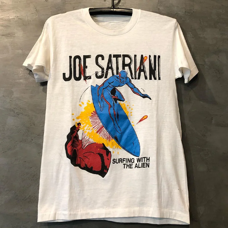 JoeSatriani Guitarist Rock Short Sleeve American Street Chic Hip Hop Unisex T Shirt Trendy Cotton round Neck Print Tee for Teens