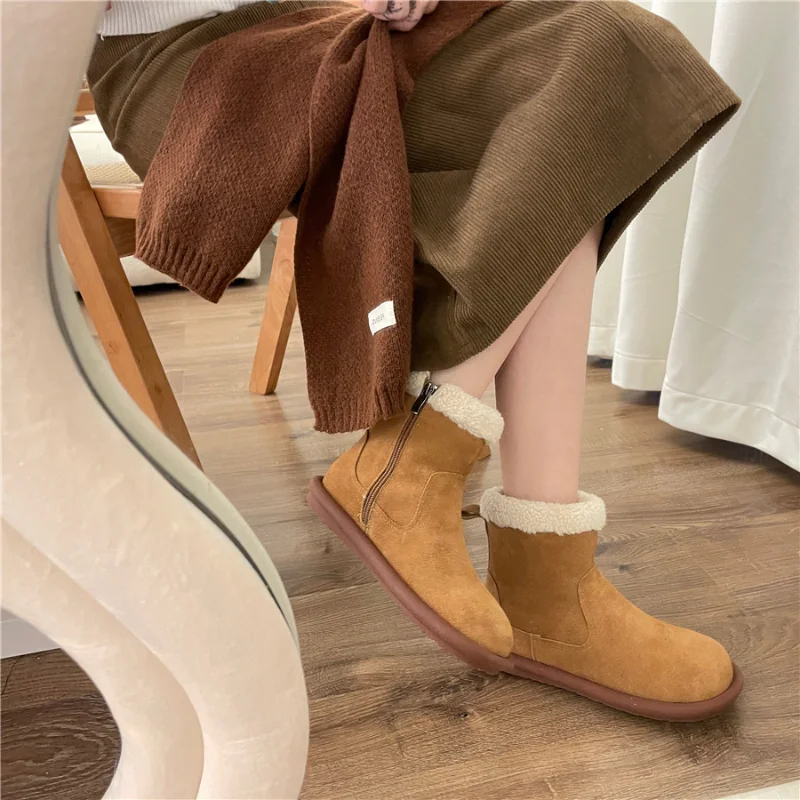 Inverno feminino curto de pelúcia quente botas de neve sapatos casuais 2022 nova pele camurça chelsea tornozelo botas apartamentos plataforma senhoras sapatos botas