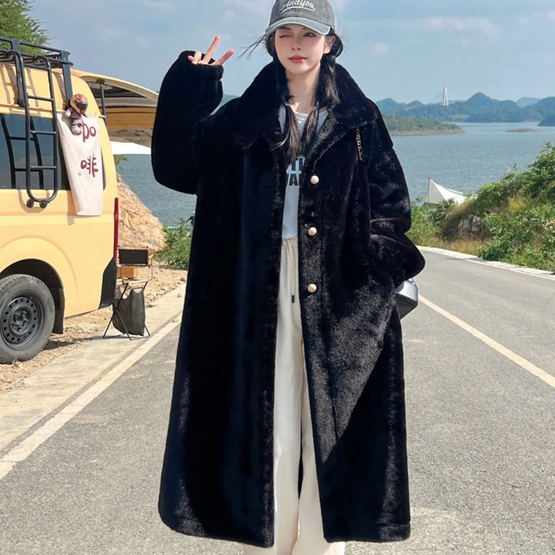 Fur & Faux Fur 2025 Winter Warm Women Fur Coat Fashion High Quality Stand Collar Temperament Women Fur Coat Female Overcoat H140