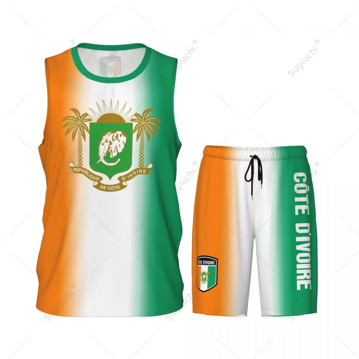 Men Côte d'Ivoire Flag Basketball Jersey Set Mesh Shirt & Pants Sleeveless Exclusive Team-up Custom Name Nunber Unisex