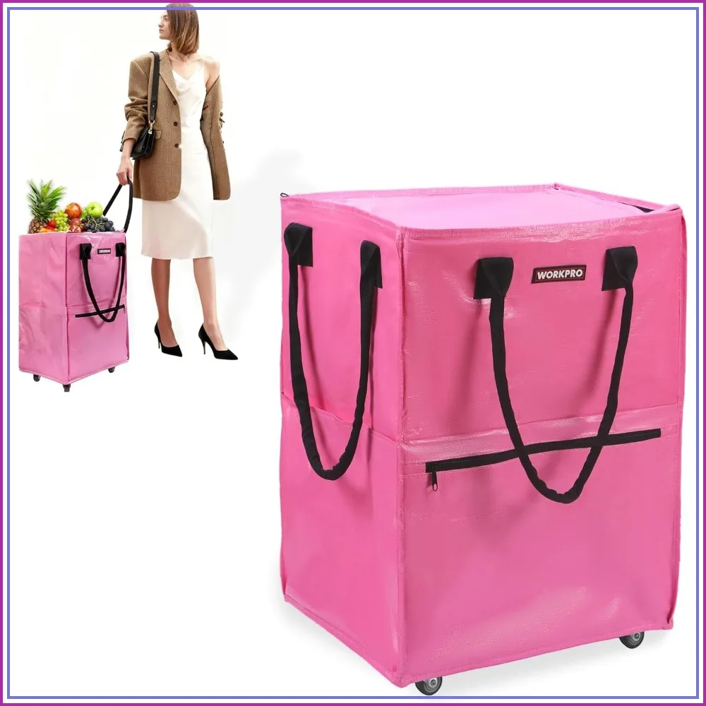 36-Gallon Rolling Grocery Bag, 110 lbs Capacity, 5 Wheels, Wide Zipper, Dual Carry for Shopping & Moving