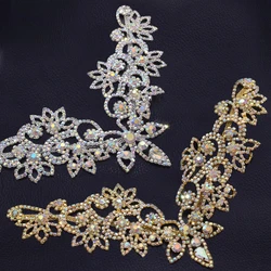 1pcs glass crystal Sewing rhinestone applique V neckline collar trim for women dress sew on