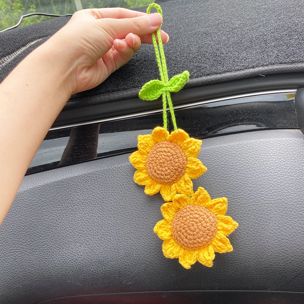 2 Pcs Sunflower Accessories For Women Car Mirror Hanging Teens Interior Rear View Mirror Flower Decor Charm