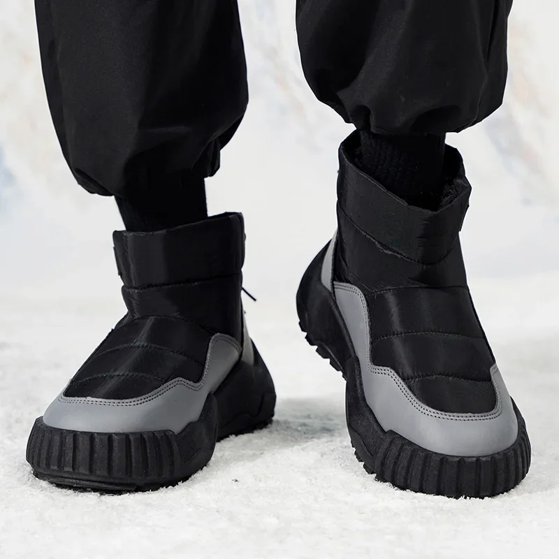 Snow Boots for Men Simple Outdoor Shock-absorbing Cushioning Anti Slip Casual Waterproof Plush Warm Short Boots Cotton Shoes
