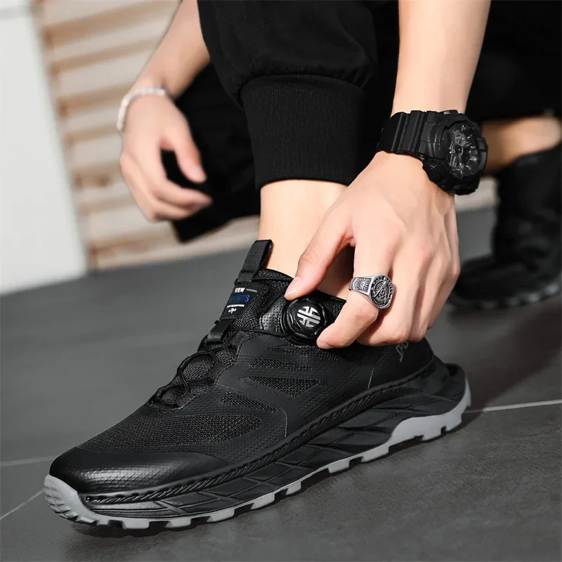 New Sports Shoes for Men 2023 Autumn New Sports Shoes Breathable Rotating Automatic Buckle Running Shoes Casual Mesh Shoes