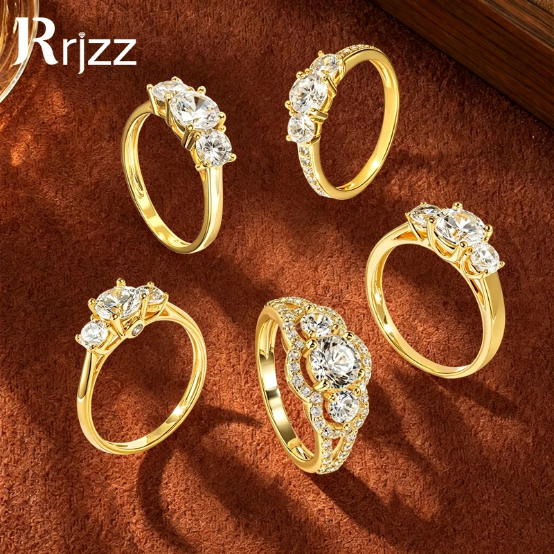 Rrjzz Classic Round Cut Moissanite Engagement Promise Ring Three Stone Lab Imitation Diamond Women bride Wedding Ring Jewelry