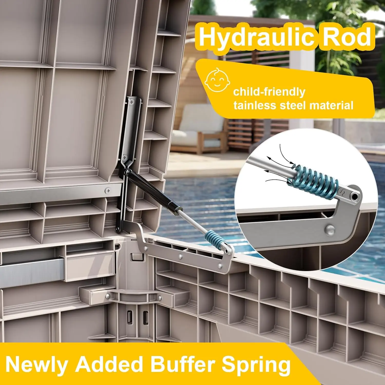 Outdoor Waterproof Resin Storage Deck Box Lockable Outside Bench UV Resistant Bin Patio Porch Furniture Pool Float Garden