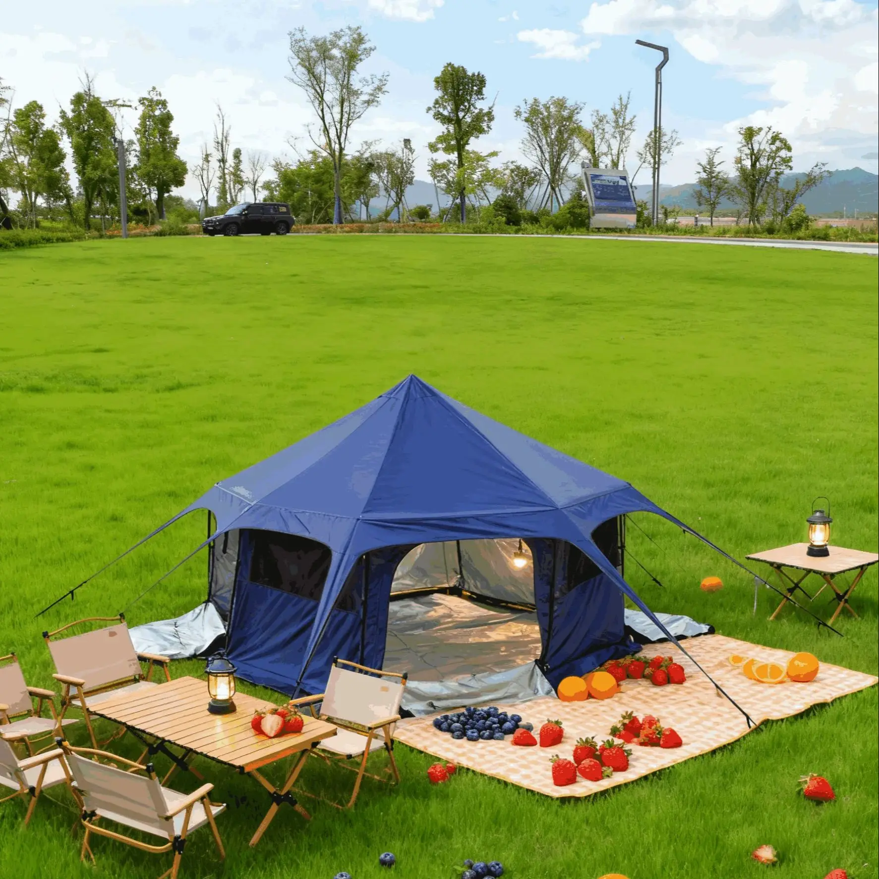 Bell Tent for Glamping & Camping Outdoor,Waterproof Canvas with Stove Jack, 6 Person Yurt with Canopy Mesh Window Large Space