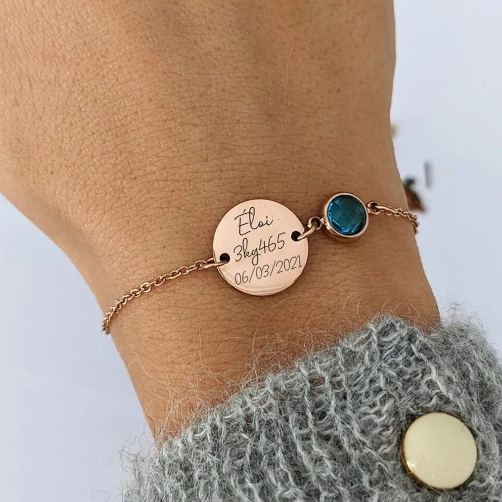 

Браслет с камнем на заказ 12, браслет из нержавеющей стали с персонализированной гравировкой даты и рождения, именная табличка, браслеты для монет для женщин, рождественский подарок