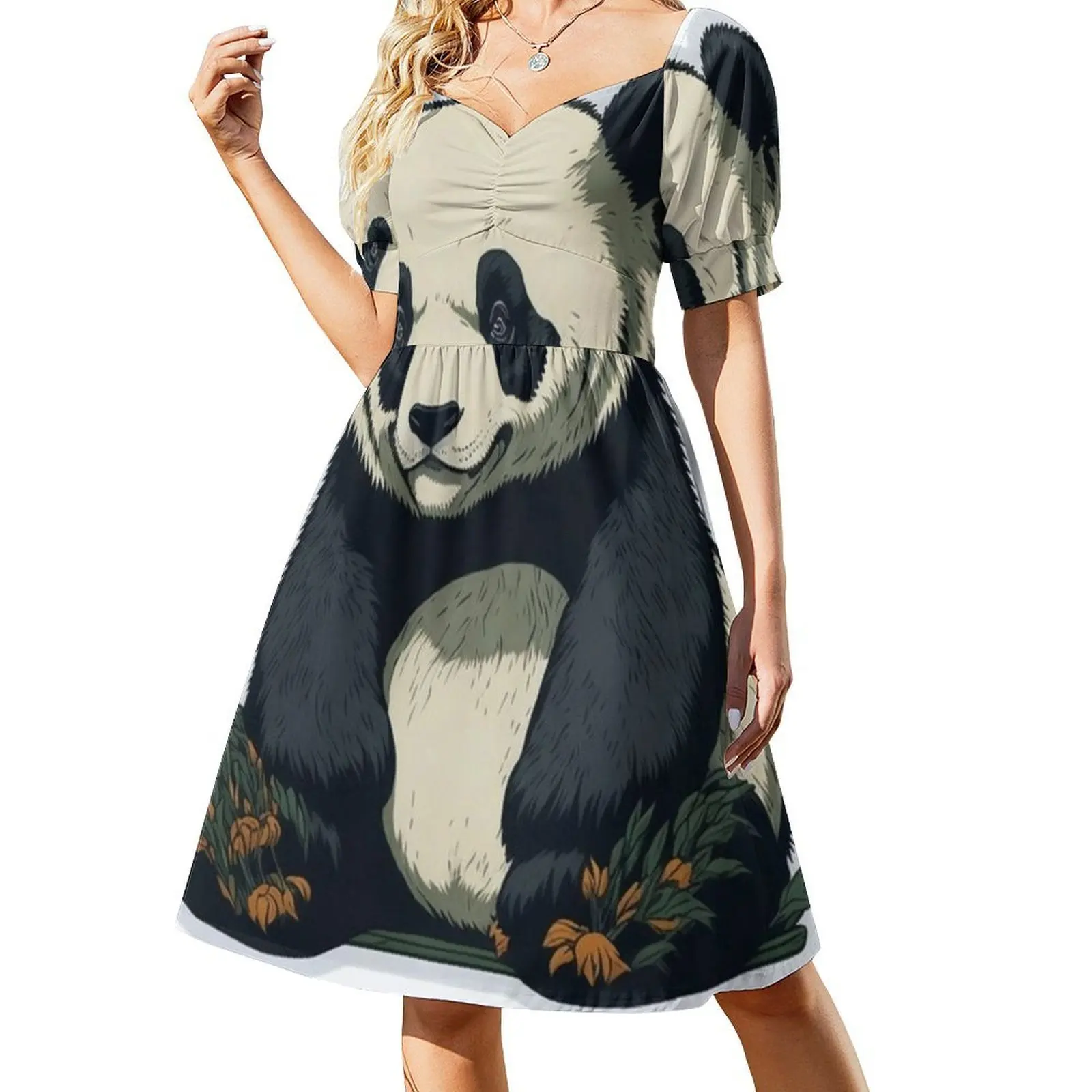 Cute Little Panda Bohemian Sleeveless Dress Multi-Print Beach Vacation Party Dress Cute Little Panda Drawing Cute Little