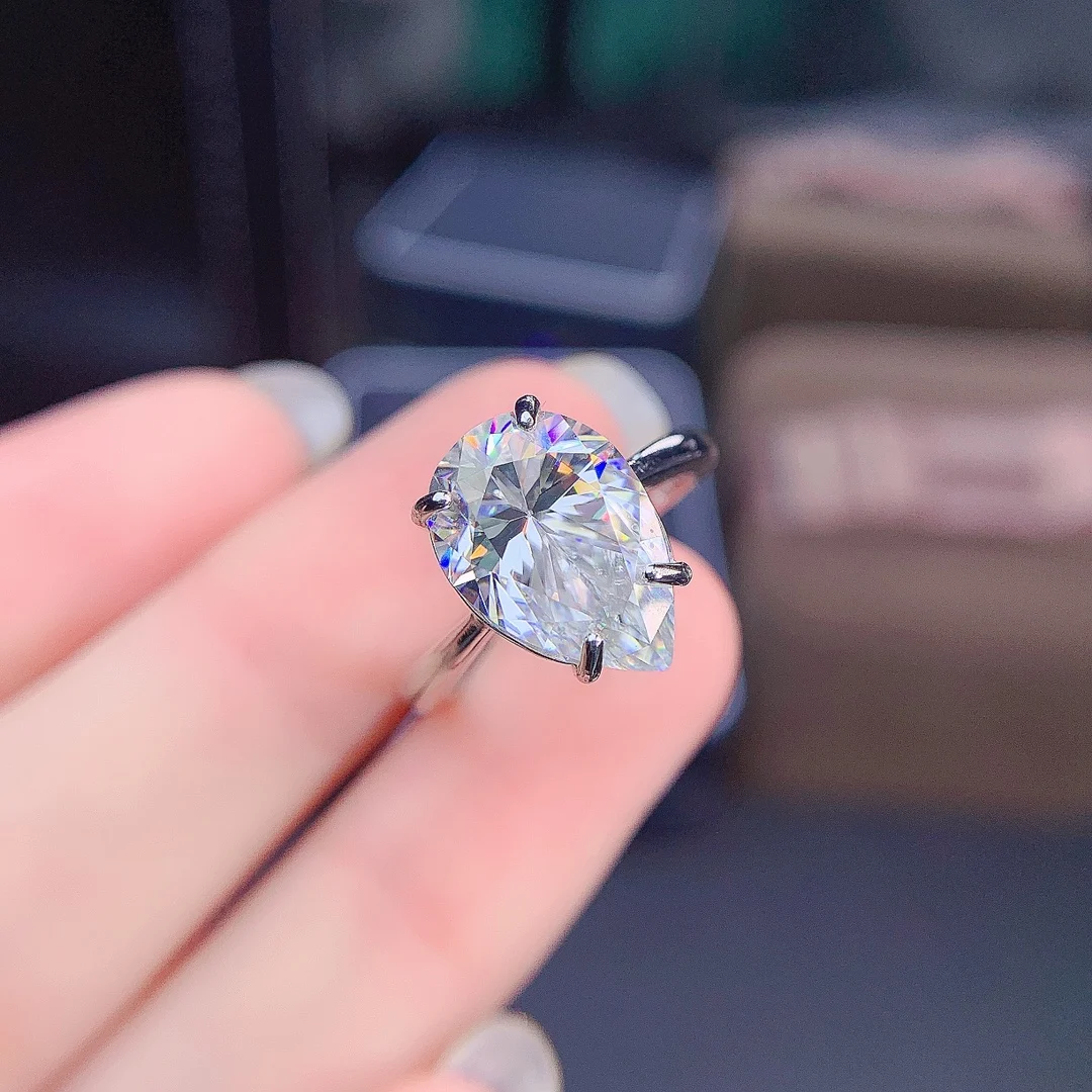 Pear 5ct D Color VVS1 Moissanite Solitaire Ring 925 Sterling Silver Moissanite Diamond Promise Ring With GRA Certificate