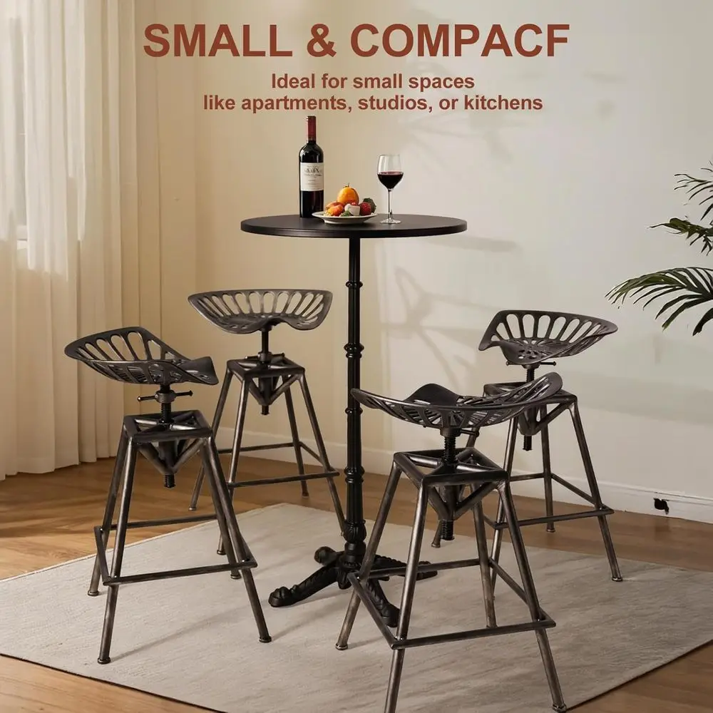 مقعد مرتفع من الحديد الزهر قابل للتعديل، 27.5-33.4، أسود غير لامع، نمط مزرعة ريفية