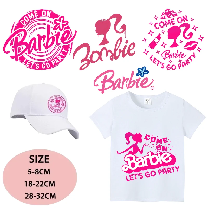 

Barbied Patch Iron Transfer Cartoon Anime Pink Patches Kids Clothes DIY for T-shirt Caps Appliques Sticker Girls Birthday Gifts