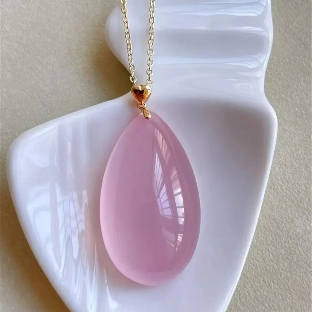 

Natural Pink Rose Quartz Pendant Jewelry For Women Men Love Gift 36x20x14mm Beads Stone Mozambique Crystal 18K Gold AAAAA