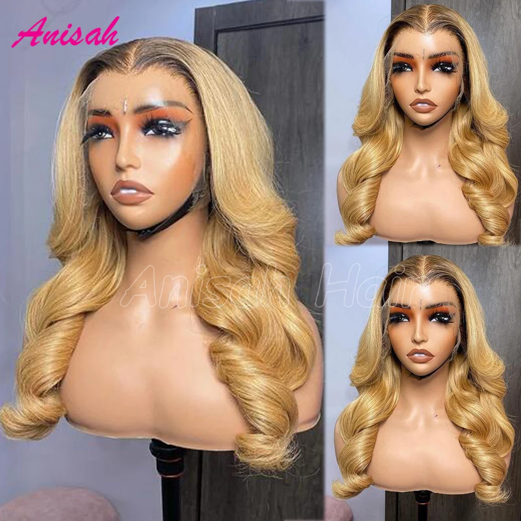 

Ombre Honey Blonde Human Hair Wigs for Women Pre Plucked Body Wave Transparent Lace Human Hair Lace Frontal Closure Wig